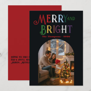 Merry & Bright Colourful Christmas Photo Holiday Card