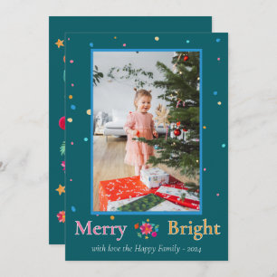 Merry Bright Colourful Christmas Photo Holiday Card