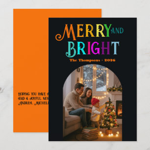 Merry & Bright Colourful Christmas Photo Holiday Card