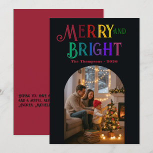 Merry & Bright Colourful Christmas Photo Holiday Card