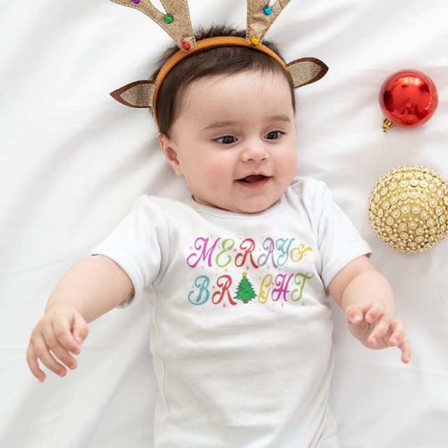 Merry & Bright Colourful Christmas Tree Baby Bodysuit (Creator Uploaded)