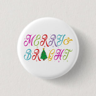 Merry & Bright Colourful Christmas Tree Festive 3 Cm Round Badge