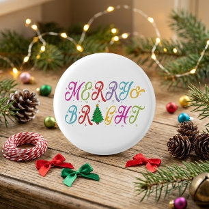 Merry & Bright Colourful Christmas Tree Festive 3 Cm Round Badge