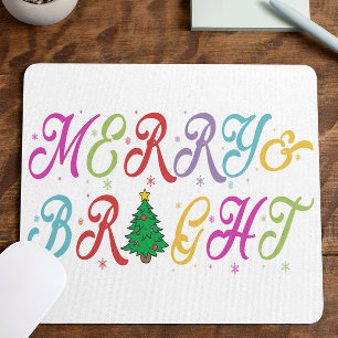 Merry & Bright Colourful Christmas Tree Festive Mouse Pad