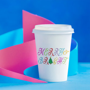 Merry & Bright Colourful Christmas Tree Festive Paper Cups