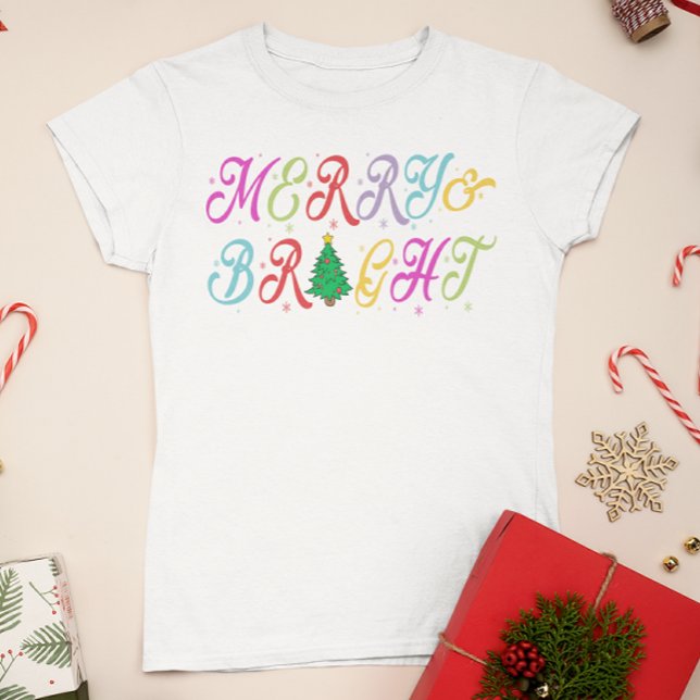 Merry & Bright Colourful Christmas Tree Women's T-Shirt (Creator Uploaded)