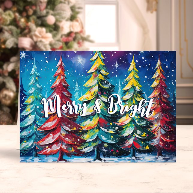 Merry & Bright Colourful Christmas Trees Holiday Card (Creator Uploaded)