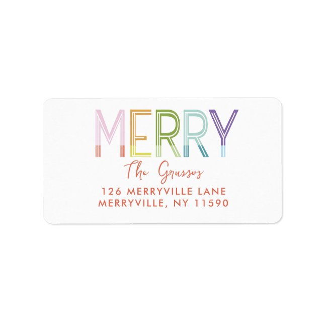 Merry bright colourful fun three photo christmas label (Front)