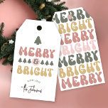 Merry & Bright Colourful Retro Groovy Christmas Gift Tags<br><div class="desc">Add a touch of 80s to your Christmas gift packaging with this retro Merry & Bright Holiday Gift Tag design. Featuring nostalgia fonts in pastel red, green and cream colours which read 'Merry & Bright' with a colourful pattern on the back. This modern Season's Greetings Hang Tag design also includes...</div>
