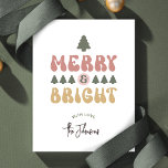Merry & Bright Colourful Retro Non-Photo Christmas Holiday Card<br><div class="desc">Add a touch of nostalgia to your Christmas gifting with this colourful Merry & Bright Holiday Card design. Featuring retro fonts in festive red, green and pink colours which read 'Merry & Bright' with a colourful border on the back. This modern Season's Greetings greeting card design includes space for your...</div>