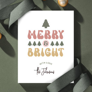 Merry & Bright Colourful Retro Non-Photo Christmas Holiday Card