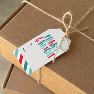 "Merry & Bright" Colourful Stripes Christmas Gift Tags