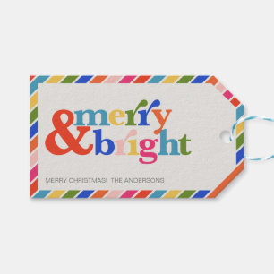 Merry & Bright Colourful Typography Christmas Gift Tags