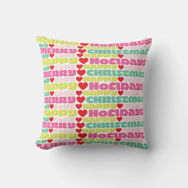 merry bright colourful wishes | christmas holiday cushion (Front)