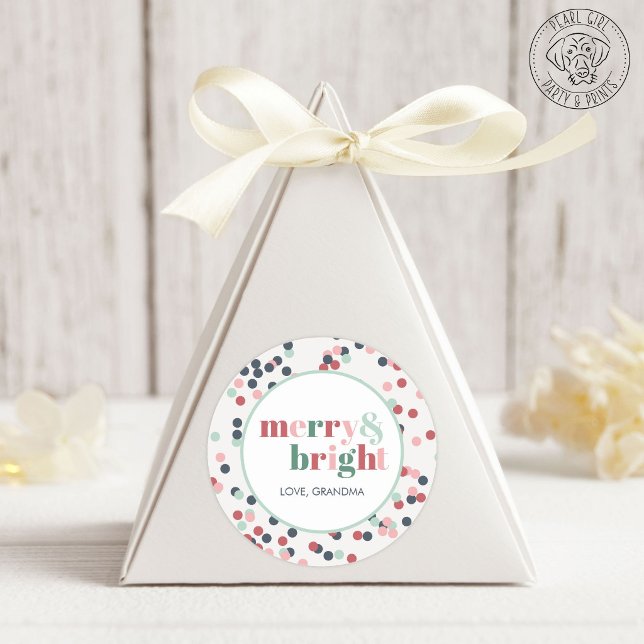 Merry & Bright Confetti Classic Round Sticker (Creator Uploaded)
