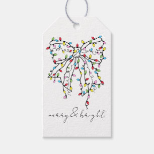 Merry & Bright Coquette Christmas Lights Bow Gift Tags