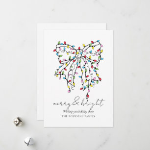 Merry & Bright Coquette Christmas Lights Bow Holiday Card