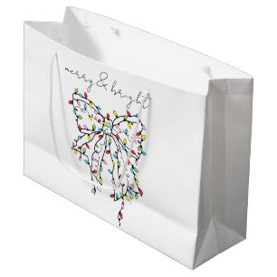 Merry & Bright Coquette Christmas Lights Bow Large Gift Bag