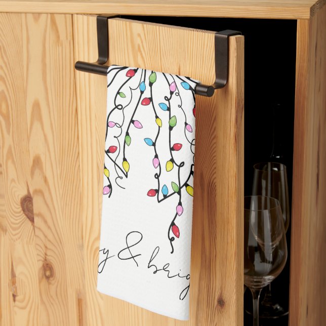 Merry & Bright Coquette Christmas Lights Bow Tea Towel (Thirds Fold)