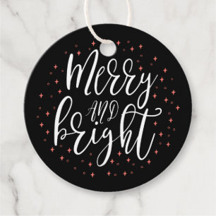 Merry & Bright Coral & Black Christmas Gift Tag