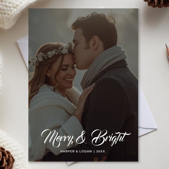 Merry & Bright Couple Flat Holiday Card (Creator Uploaded)
