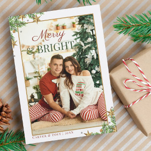 Merry & Bright Couple Photo Christmas  Holiday Card
