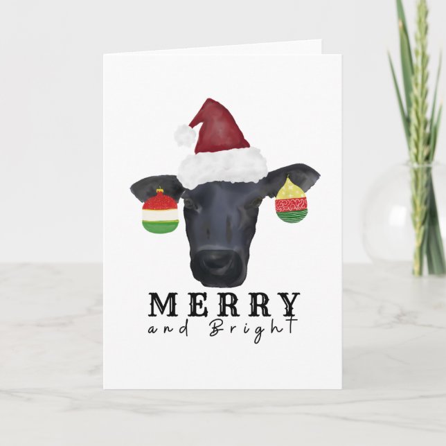 Merry & Bright Cow Christmas Card (Front)