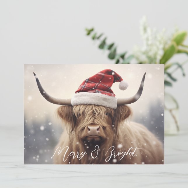 Merry & Bright Cow in a Santa Hat Holiday Card (Standing Front)