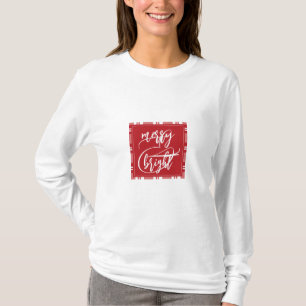 Merry & Bright   Custom Name in Back   Red Plaid T-Shirt