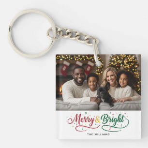 Merry & Bright Custom Photo Double-Sided Holiday  Key Ring