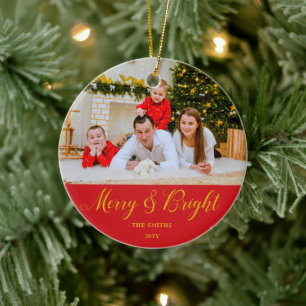 Merry & Bright Custom Photo & Name Ceramic Tree Decoration