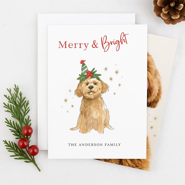 Merry & Bright Cute Doodle Dog Christmas Holiday Card (Creator Uploaded)