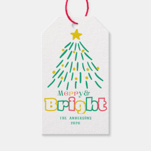 Merry & Bright Cute Hand Draw Christmas Tree Gift Tags