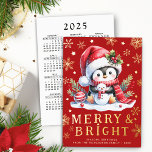 Merry Bright Cute Penguin Red and Gold Christmas<br><div class="desc">Create a festive personalised Christmas card with a red and gold design that features a cute penguin in red apparel sitting with a tiny snowman. This card is decorated with golden yellow snowflakes, stars, and the Merry & Bright saying. This design has elements made of real foil on the front...</div>