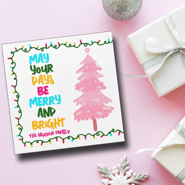 Merry Bright Cute Pink Christmas Tree Magnet Card (Creator Uploaded)
