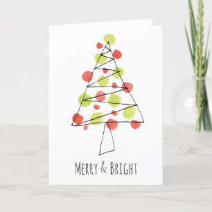 Merry & Bright Cute Red Green Christmas Tree Holiday Card