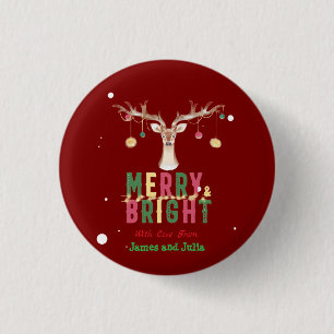 Merry & Bright Cute Reindeer Christmas Ornaments 3 Cm Round Badge