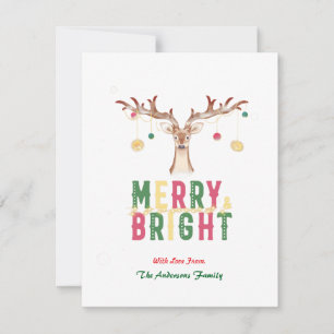 Merry & Bright Cute Reindeer Christmas Ornaments Card