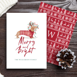 Merry & Bright Dachshund Christmas Sweater Holiday Card