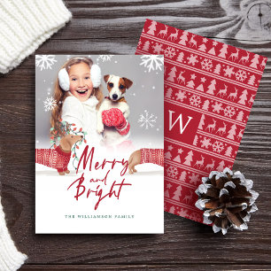 Merry & Bright Dachshund Christmas Sweater Photo Holiday Card