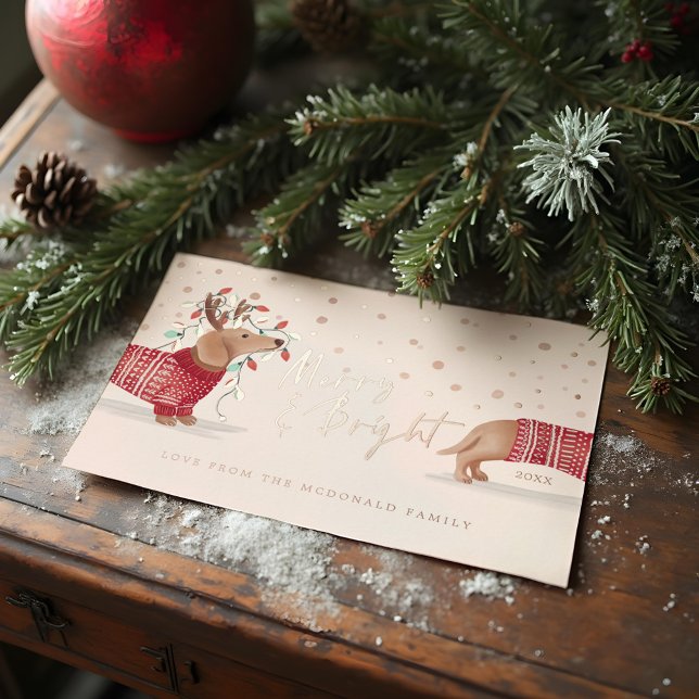 Merry & Bright | Dachshund Dog Christmas Sweater (Merry & Bright | Dachshund Dog Christmas Sweater Foil Holiday Card)