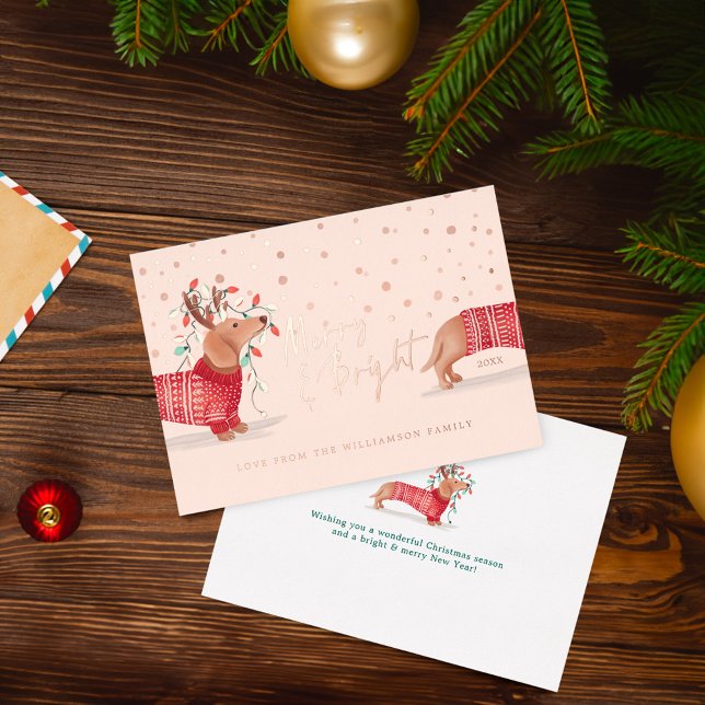 Merry & Bright | Dachshund Dog Christmas Sweater (Merry & Bright | Dachshund Dog Christmas Sweater Foil Holiday Card)