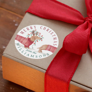 Merry & Bright Dachshund Dog Christmas Sweater Classic Round Sticker