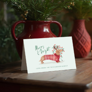 Merry & Bright Dachshund Dog Christmas Sweater Holiday Card