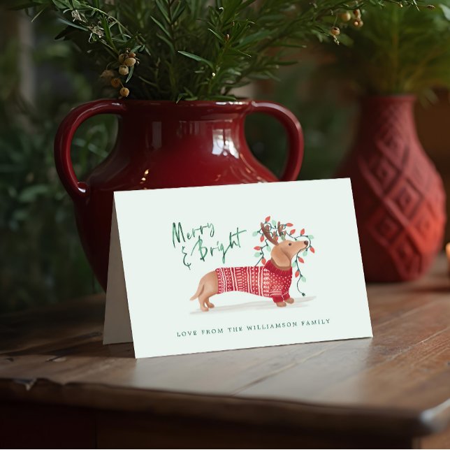 Merry & Bright | Dachshund Dog Christmas Sweater Holiday Card (Merry & Bright | Dachshund Dog Christmas Sweater Holiday Card)