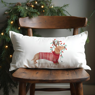 Merry & Bright Dachshund Dog Christmas Sweater Lumbar Cushion