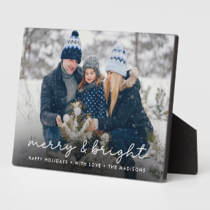Merry & Bright Elegant Family Christmas Photo Plaque