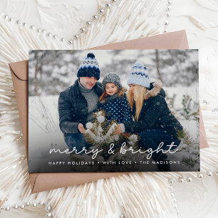 Merry & Bright Elegant Family Photo Christmas Holiday Card