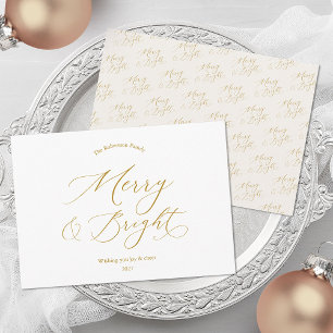 Merry & Bright Elegant Gold Script Christmas Card