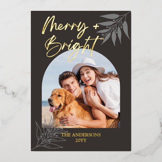 Merry Bright Elegant Script Arch 4 Photo Christmas (Front)